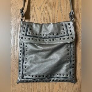 Metallic Leather Studded Cross-Body Bag